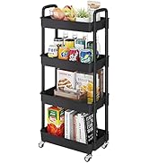 Buzowruil 4-Tier Utility Rolling Plastic Storage Cart Trolley with Lockable Wheels,Multifunctiona...