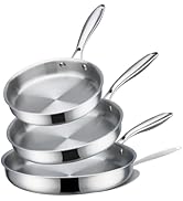 CAROTE 3-Piece Tri-Ply Stainless Steel Frying Pan Set, Skillet Set 8"/10"/12", Induction Compatib...