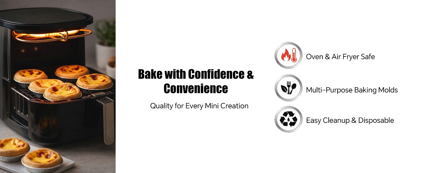 Air fryer safe mini tart tins oven safe aluminum baking cups easy cleanup disposable.
