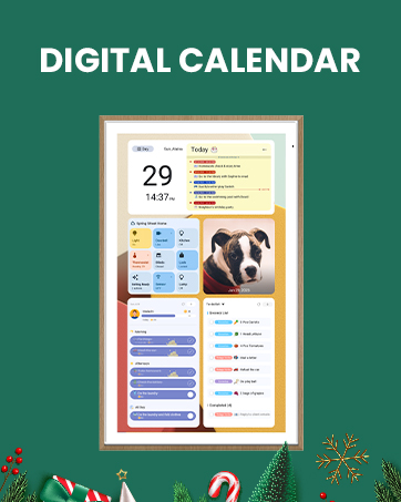 Text reads 'DIGITAL CALENDAR'. Multiple views of digital calendar interface showing colorful schedule layouts with date '29' visible.