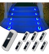 T-SUN Solar Step Lights for Outside 8 Pack Solar Stair Light Blue Deck Lights Waterproof Pathway ...