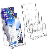 KTRIO 3 Tier Acrylic Brochure Holder 4x9 Inches 2 Pack, Clear Trifold Brochure Display Stand Plas...