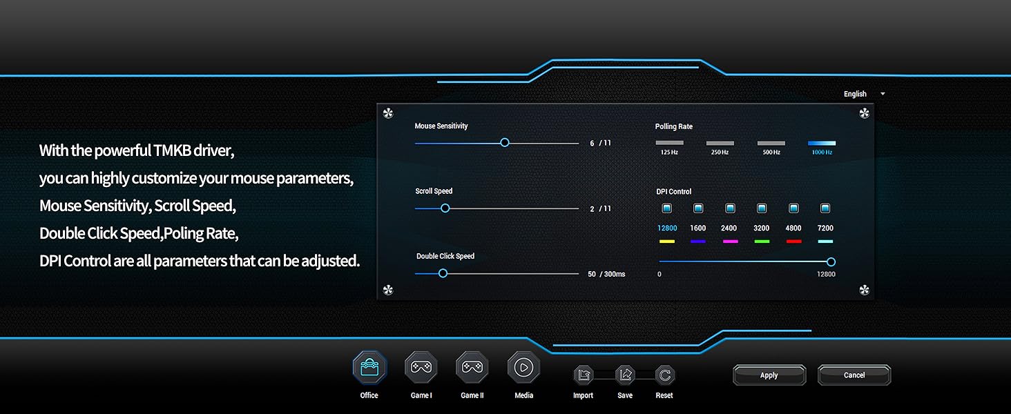 Mouse Sensitivity/Scroll Speed/Double Click Speed/Poling Rate/DPI Control