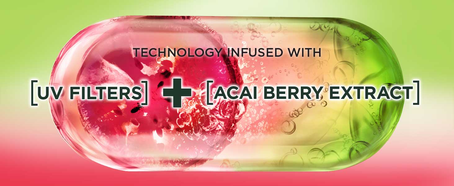 technology infused with UV filters + acai berry extract