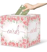CINSOEN Watercolor Pink Rose Card Box, Paperboard 8.7" Card Box for Party Graduation Birthday Wed...