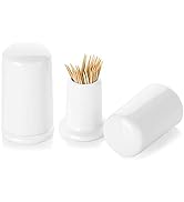 ONTUBE Ceramic Toothpick Holder with Lid,Toothpick Dispenser for Home, Easy To Clean-Set of 2, White