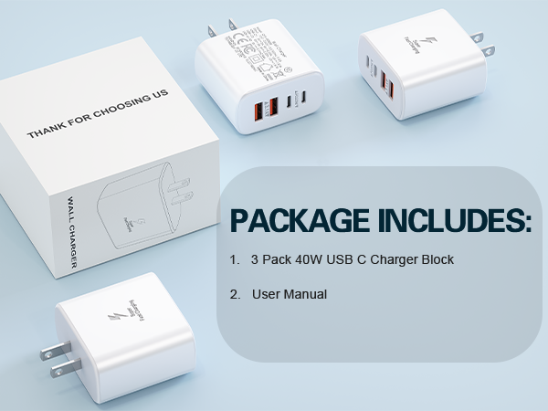 3-Pack USB C Wall Charger Block