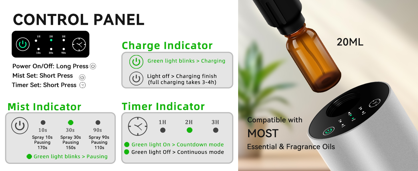 waterless car diffuser essential oil scent aromatherapy air freshener smart battery operated