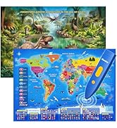 Bilingual Interactive Kids Talking World Map &amp; Dinosaur Poster for Kids Learning and Educational ...
