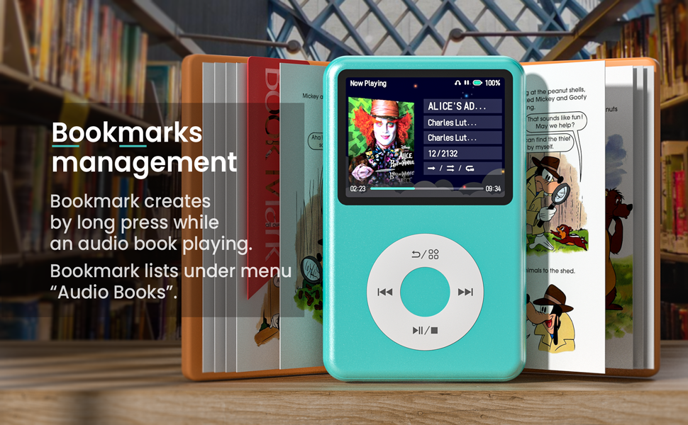 digital music player with bookmarks a-b repeat built-in speaker mp3 mp4