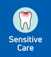 An icon of a tooth that is red and sensitive at the top. Text reads: “Sensitive care.”