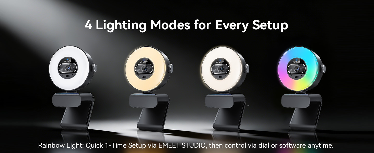 4 modes—Cool White, Warm White, Natural White, and Ambient Light EMEET S600L 4K Webcam