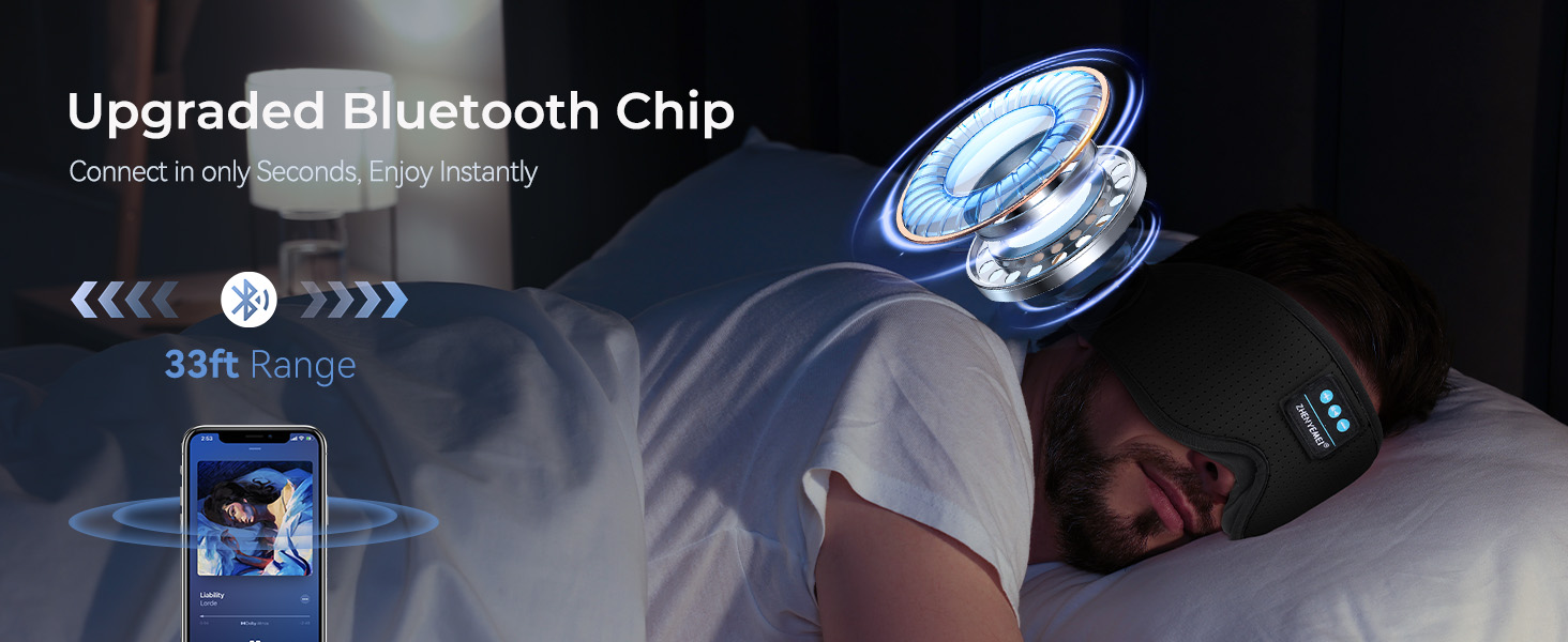 Wireless Music Eye Mask with Timer, Gifts for Men Women, Black