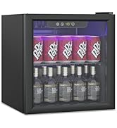 Erivess Compact Beverage Refrigerator,60 Can/1.3 Cubic Feet Fridge with Glass Front Door for Soda...