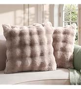 blunique Bubble Faux Rabbit Fur Pillow Covers 20x20 Set of 2, Ultra Soft Plush Decorative Throw P...