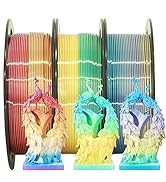 1.75mm Silk Fast Color Change Rainbow PLA, 3 Different Multi Color PLA Filament Bundle, Rainbow