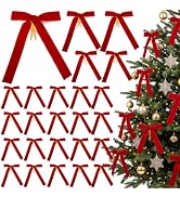 Elegant 26 Pcs Red Velvet Christmas Tree Bows for Home Decor | 4.7 x 7.5 Inch Velvet Bows for Wre...