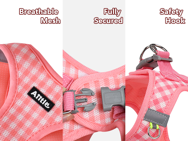 AIITLE Step-in Dog Vest Harness and Leash Set - Summer Mesh Plaid Vest Harness