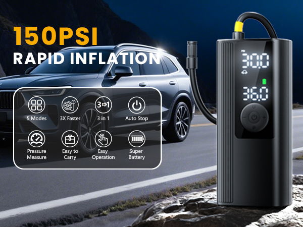 tire inflator portable air compressor 3x faster inflation