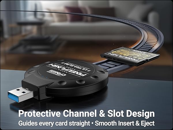 Black PixelFlash Classic CFast reader with protective channel, smooth insert and eject design