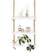 Mkono Hanging Shelves 3 Tier White Wood Wall Mount Floating Shelf with Rope Boho Decor for Living...