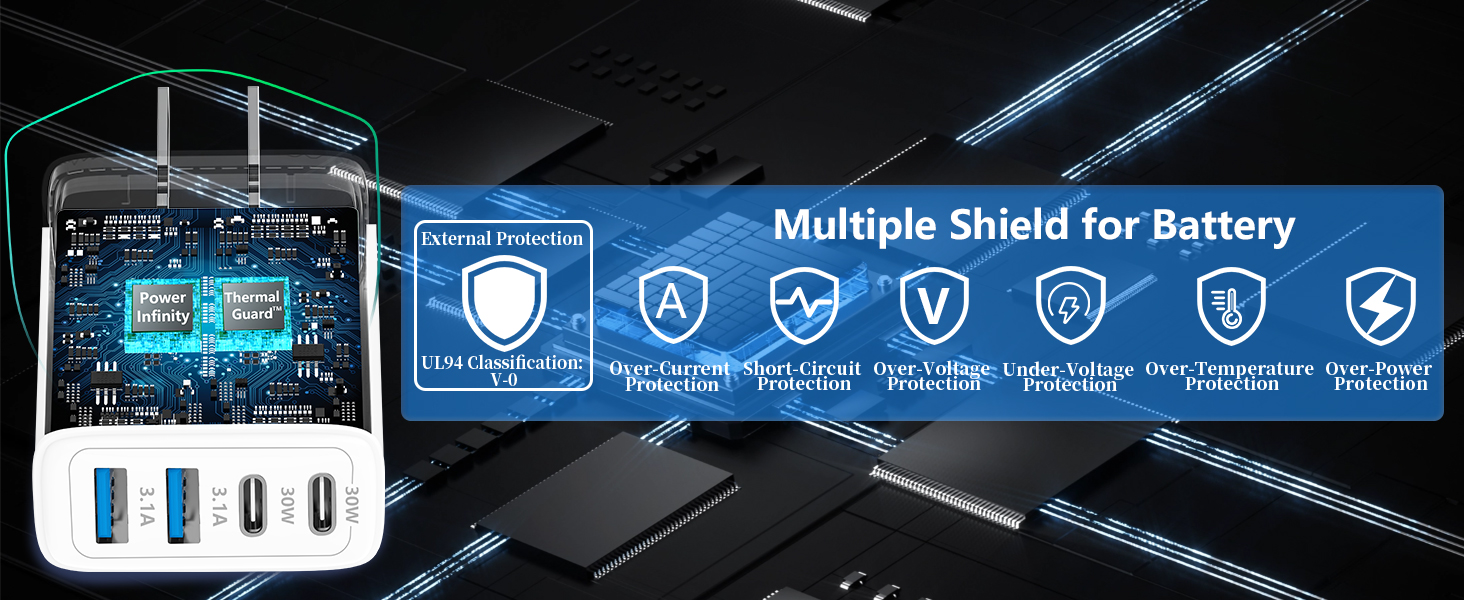 2Pack 60W 4Port USB C Wall Charger Block Dual PD&amp;amp;QC Power Type C Fast Charging Adapter USB-A Charg