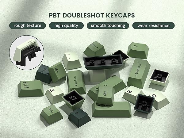 Double Shot PBT keycaps, Cherry Profile Keyboard Key caps, Matcha Green Custom keycaps138-key Set