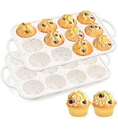 FUNBAKY Silicone Muffin Pans for Baking, Metal Reinforced Frame 12 Cups Regular Size Silicone Cup...