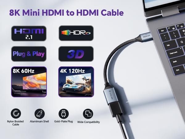 Mini HDMI to HDMI Cable 8K@60Hz/4K@120Hz