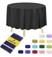 Hereisa Brand Round Black Plastic 84" Disposable Tablecloth (3 Pack), Party &amp; Event Decorative Cover