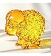 H&amp;D HYALINE &amp; DORA Cute Sheep Figurines Art Handmade Glass Yellow Lamb Statue Collectible Crystal...