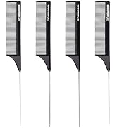 Goodofferplace 4PCS Hair Rat Tail Combs Carbon Parting Rattail Combs Teasing Fine Tooth Comb Meta...