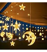 Moon and Star LED Curtain Lights, 8.2ft Christmas Decorations Indoor String Lights, Twinkle Fairy...