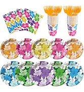 120pcs Tropical Hibiscus Party Paper Plates Set, 7 and 9 inch Hawaiian Disposable Plates Napkins ...