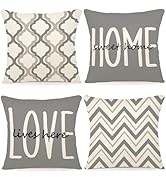 YCOLL Farmhouse Throw Pillow Covers 18x18 Set of 4 Rustic Linen Square Decorative Cushion Covers ...