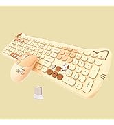 Cute Cat 2.4G USB Wireless Keyboard and Mouse Combo, Silent Keys, Candy Colors, Compatible with N...