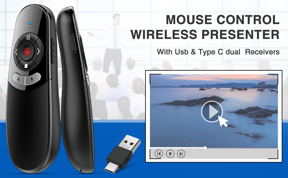 air mouse presentation clicker with type c and usb receiver 2 in 1 