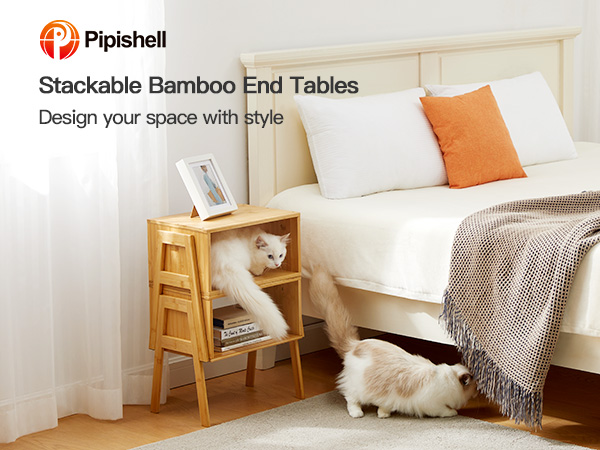 nightstands night stands set of 2 Stackable Side Tables bamboo end tables