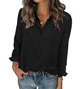 Zeagoo Women Blouses Chiffon Long Sleeve Button Down Shirts Business Causal Dressy Work Top V Nec...