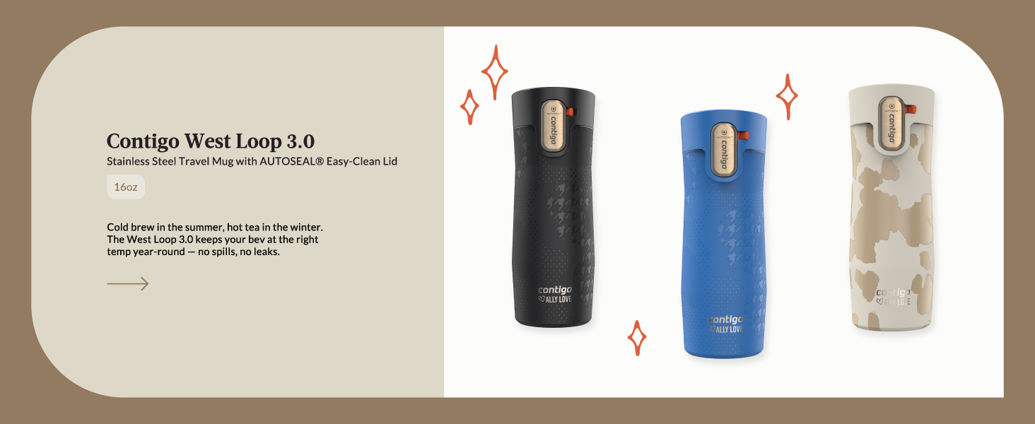 west loop stainless steel travel mug autoseal easy clean lid cold brew hot tea coffee temperature