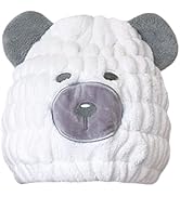 LCBD Microfiber Hair Towel Wrap for Kids, White Bear Dry Hair Cap Set with Hair Scrunchies, Absor...