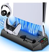 CYKOARMOR PS5 Stand with Cooling Station and Dual Controller Charging Station for PS5 Digital Edi...