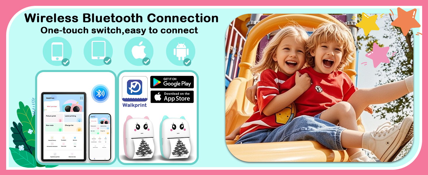 Mini Sticker Printer Thermal Printer Portable Sticker Maker, Bluetooth Inkless Printers