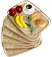 PEMAR Set of 4 Bamboo Wicker Serving Trays for Foods &amp; Drinks, Rectangular Breakfast Lap Trays wi...