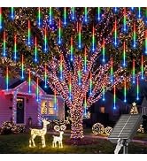 Brightown Solar Meteor Shower Lights, 16 Tubes 384 LED Christmas Lights | IP65 Waterproof - Casca...