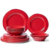 LEHAHA Red Melamine Dinnerware Sets, 18-Piece Melamine Dishes Set, Lightweight and Chip Resistant...
