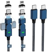100W USB C Magnetic Charging Cable, 180° Rotation 2 in 1 Magnetic Phone Charger Cable [2 Pack, 4/...