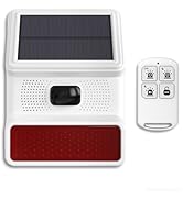 PGST Solar Alarm Motion Sensor,Outdoor Alarm Siren with Flashing Light,IP65 Waterproof,Remote Con...