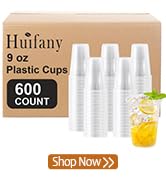 Huifany 600 Pack 9 oz Plastic Cups, Clear Plastic Cups Disposable, PP Clear Drinking Water Cup Di...