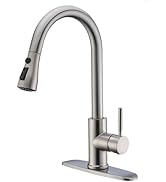 WEWE Single Handle High Arc Brushed Nickel Pull Out Kitchen Faucet,Single Level Stainless Steel K...